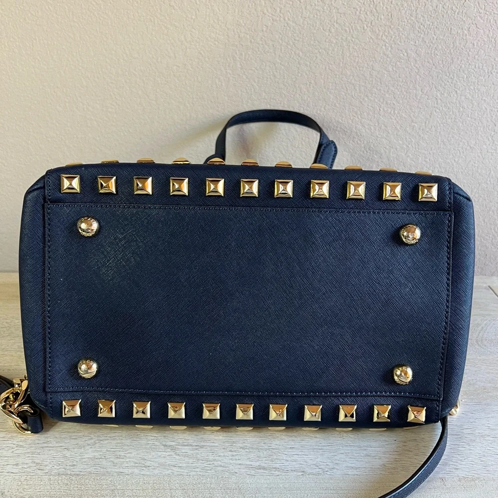 Michael Kors Leather Studded Grayson Satchel Bag - Picture 11 of 16